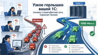 Почему тормозит 1С бухгалтерия: как сеть 1000 Мбит/с спасает бухгалтерию от простоев